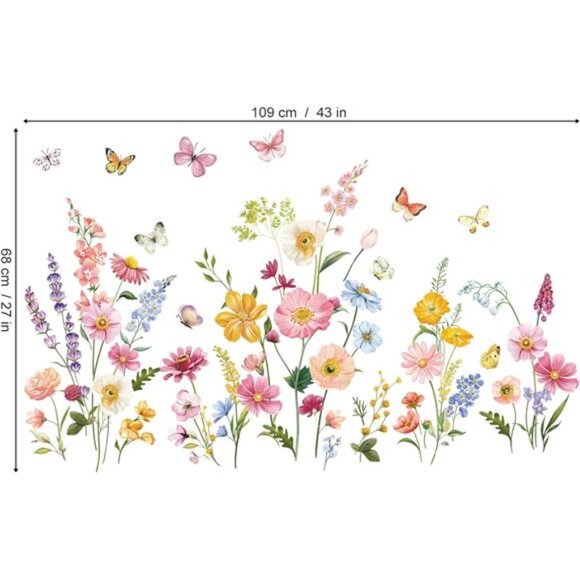 Flower Wall Decals Daisy Butterflies Wildflower Stickers Girls Bedroom Home Deco - Picture 2 of 7